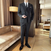 Threebooy Men's 2 Piece Set Suit Casual Elegante Style Slim Fit Dress Double Row Trendy Formal Wear For Wedding Groom