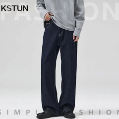 Threebooy Dad Jeans Men Wide Leg Pants Baggy Jeans Loose Straight Cut Dark Blue Male Full Length Trousrs 2025 Spring Mens Clothing