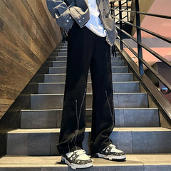 Threebooy Men Black Low Rise Denim Pants Vintage Korean Fashions Japanese Style Casual Jeans Y2k Streetwear Stacked Jeans Pants Hip Hop