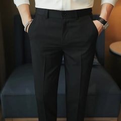 Threebooy Men Formal Trousers New Fashion Belt Design Man Dress Pants Simple Slim Fit Business Casual Suit Pant Plus Size 38