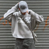 Threebooy New American Trendy Men Sweater High Street Graffiti Printed Knit O Neck Long Sleeve Pullover Casual Loose High Street Knitwear