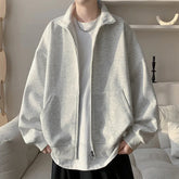 Threebooy Spring Autumn Men's Stand Collar Cardigan Hoodies Solid Color Loose Hoodie Outerwear Men Fashion Double Zipper Casual Jacket 5XL