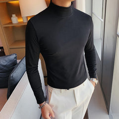 Threebooy Men's Spring Slim Fit Casual Long Sleeve T-shirt/male High Quality High Collar Tight Bottoming T-shirts Plus Size S-4XL