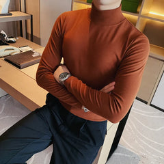 Threebooy Men's Spring Slim Fit Casual Long Sleeve T-shirt/male High Quality High Collar Tight Bottoming T-shirts Plus Size S-4XL