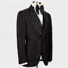 Threebooy Men 2 Pieces Sets Suits Beaded Crystals Single Breasted Groom Wedding Tuxedo Prom Customized Costume Homme