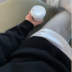 Threebooy Men's Casual Knitted V Neck Pullover Sweater Light Luxury Korean Solid Color Leisure Long Sleeve Tops Autumn Winter Knitwear