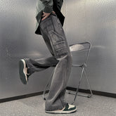 Threebooy 2024 Spring New Men's Pants Vintage Washed Straight Tube Splicing Male Jeans High Street Fashion Casual Wide Leg Trousers