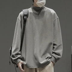Long Sleeve T-shirts Men Fall Winter Keep Warm Mock Neck Basic Tops Simple Blusas Gentle Casual Teens Hombre All-match BF Ins