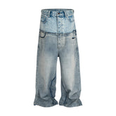 Threebooy CUT-UP Double-layer Double Waist Patchwork Baggy Jeans for Men and Women Straight Casual Loose Denim Trousers Oversized