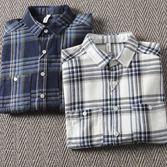 Threebooy Spring Autumn Heavyweight Pure Cotton Checkered Shirt Male Clothing Simple Versatile Men's Casual Long Sleeve Plaid Shirt Jacket