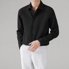 Threebooy New Men Luxury Korean Style Shirts Casual Long Sleeve Drapped Solid Color Button-down Cardigan Fashion Business Leisure Blouse