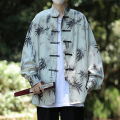 Threebooy Men's Tie-dye Long Sleeve Shirt Spring New Chinese Style Dial Buckle Stand Collar Loose Casual Han Tang Traditional Clothing