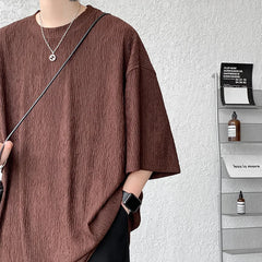 Threebooy Summer Fashion Texture Men's T Shirt Casual Solid Short Sleeve Classical Tee Mens Oversized Hip-Hop Top Tees