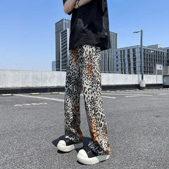Threebooy Y2K Fashion Tie Dye Leopard Baggy Jeans Pants For Men Clothes Straight Gothic Long Trousers Pantalones Hombre