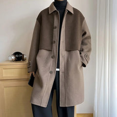 Threebooy Mens Trench Coat Contrast Business Casual Cape Coat Autumn Streetwear Fashion Korean Commuter Long Coat Men'S Clothing