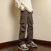 Threebooy Men's Black Straight Cargo Pants Spring Autumn Winter Streetwear Casual Trousers American Style Sports Long Pants