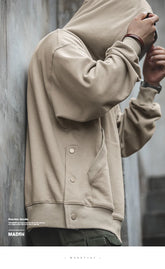 Threebooy Workwear Men's Vintage Side Opening Oversize Grey Hooded Sweater Loose and Lazy Style Large Coat Head
