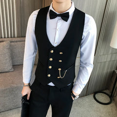 Threebooy Slim Fit Men Vest with Double Breasted One Piece Custom Male Suit Wasitcoat Peaked Lapel Wedding Gromsmen Waist Coat New