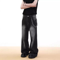 Threebooy American Street Retro Washed Rivet Design Niche Jeans Men Autumn And Winter New Fashion Straight Wide-Leg Mopping Trousers Men