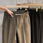 Threebooy Woolen Suit Pants Men's Autumn Winter New Korean Formal Business Pants Slim Straight Elastic Waist Fashion Tapered Trousers
