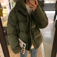 Threebooy Korean Style Winter Corduroy Jacket Loose Fit Cotton Padded Coat Thickened Cotton Coat For Men Casual Trendy Puffer Jacket