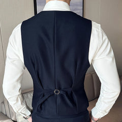Threebooy Men Vest Black With Lapel Solid Double Button Waistcoat For Wedding Groom Banquet Business Casual Work Daily Men Suit Vest