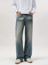Threebooy Men's Fashion Design Jeans Baggy Straight Vintage Blue Denim Pants High Street Personality Trendy Brand Streetwear Male Trousers