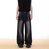 Threebooy American Street Retro Washed Rivet Design Niche Jeans Men Autumn And Winter New Fashion Straight Wide-Leg Mopping Trousers Men