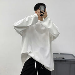Threebooy Cotton Long Sleeved T-shirt Men Solid Color Round Neck T Shirt Men Streetwear Loose Casual T Shirt Mens Top Large Size 5XL