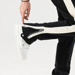 Threebooy Zipper Split Hip Hop Harajuku streetwear Casual Pants Men's High Street Slim Fit Straight Sleeve Guard Pants Fashion Brand Micro Horn Floor Dragging Paants