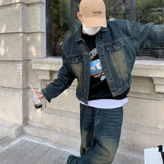 Threebooy Two Piece Set/single Piece Spring Autumn Jackets Jeans Tracksuit Trendy Vintage Loose Washed Old Jeans Set Male Street Outerwear