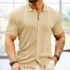 Threebooy Men's Casual Business Knitted Polo Shirt Light Luxury Leisure Lapel Button-down Short Sleeve Knitwear High Quality Fashion Shirt