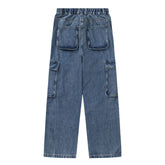 Threebooy Streetwear Hip Hop Men's Jeans Oversized Straight Leg Denim Pants Summer Blue High Street Trousers Pockets Design Male Clothing