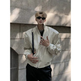 Threebooy 90s Streetwear Fashion Leather Jacket Men's Retro Design High-end Shoulder Pad Motorcycle Short Jacket Top