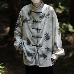 Threebooy Men's Tie-dye Long Sleeve Shirt Spring New Chinese Style Dial Buckle Stand Collar Loose Casual Han Tang Traditional Clothing