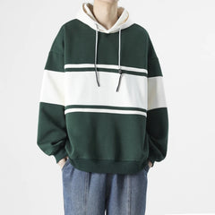 Threebooy Men's Fashion Colorblock Pullover Casual LooseFit Long Sleeve Trendy Drawstring Hoodie Sweatshirt Man Big Size Tops