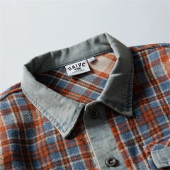 Threebooy Vintage Plaid Cargo Shirts Mens Streetwear Hip Hop Long Sleeve Shirt for Men Harajuku Loose Japan Style Casual Blouse Coats Male