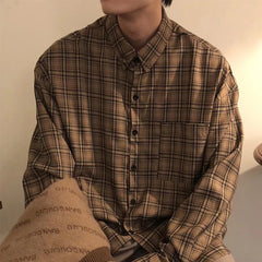 Threebooy Men's Leisure High Street Check Shirts Japanese Cardigan Fashion Retro Long Sleeve Casual High Quality Tops Spring 2025 New