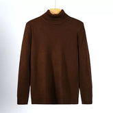 Threebooy New Korean Fashion Men Sweater Light Luxury Trendy Turtleneck Knit Solid Color Pullover Leisure Retro Long Sleeve Basic Knitwear