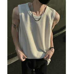 Threebooy Men O-Neck Sleeveless Vertical Stripe TShirts Summer Loose Casual Tank Tops Man Fashion Oversized Singlets Male Clothing