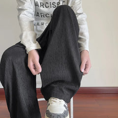 Threebooy Summer Casual Pants Men Oversized Wide Leg Pants Men Japanese Streetwear Loose Ice Silk Pants Men Pleated Trousers M-3XL