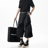 Threebooy New Wide Leg Casual Pants mens Loose Fit Elastic Waist Outdoor Sport Capri Wrinkle Design Comfy Trousers for Women Men