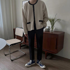 Threebooy Mens Sweater Contrast Color Texture Casual Knit Sweater Autumn Streetwear Fashion All-Match Youth Long-Sleeve Top Men'S Clothing