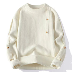 Threebooy Winter Men's Button-Design Round Neck Sweaters Korean Fashion Solid Color Knitted Pullovers Retro High Street Y2K Knitwear