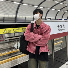 Threebooy Men's Luxury Leisure Washed Denim Jacket Streetwear Premium Button-down Korean Popular Harajuku Retro Long Sleeve Cargos Coats