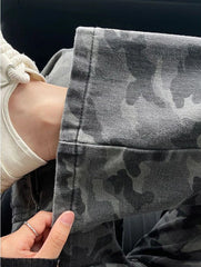 Threebooy Retro High Street Loose Wide Legs Camouflage Overalls Women New High Waist Slouchy Straight Baggy Jeans Women Streetwear