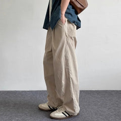 Threebooy New Japanese Style Men Draped Wide Leg Pants Light Luxury Leisure Solid Color Straight Trousers Premium Elegant Sweatpants M-3XL