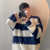Threebooy Winter Clothing Men's Knitted Pullover Sweater Casual Solid Color Long Sleeve Draped O Neck Patchwork Vintage Light Luxury
