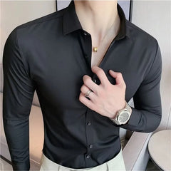 Threebooy Seamless for Men No Ironing Four-sided High-elasticity Adhesive Nylon Laser Cutting Business Casual Men Foreign Trade Shirt