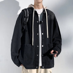 Threebooy Men's Spring New Design Sense Jacket Men's Detachable Hooded Denim Jacket Trendy Korean Men's Lapel High Quality Street Jacket